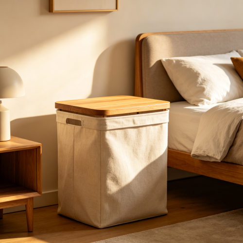 Wooden Lid Laundry Hamper Organizer